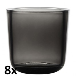 8 stuks transparant antraciet glazen refill kaarsen- en theelichtjes houders 75/75
