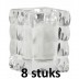 8 glazen Bolsius cube light houders inclusief relightkaars